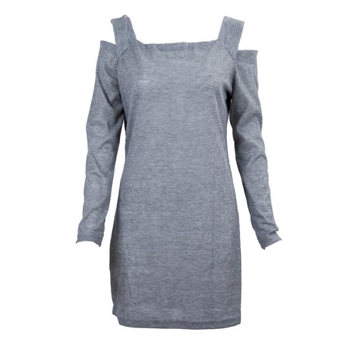 Fete Femmes manches en pour coton courte Robe longues gris a sQrChxtd