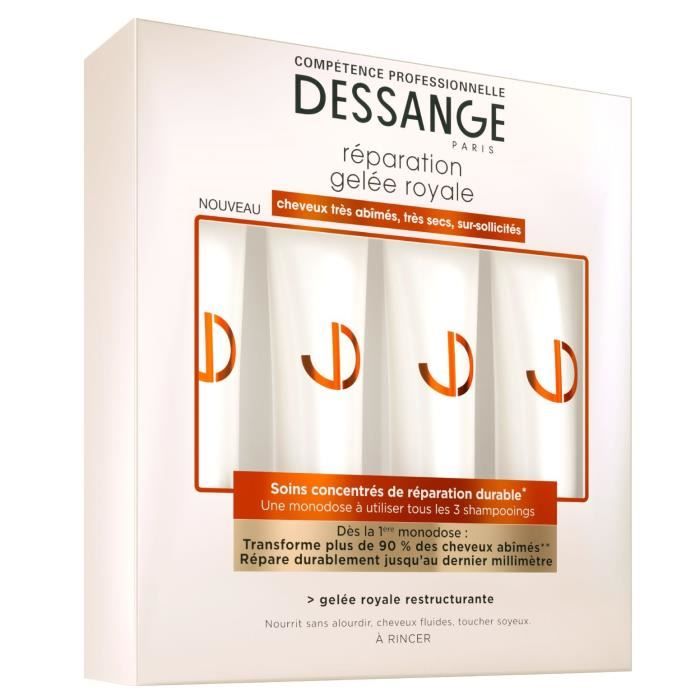 DESSANGE Reparation gelee royale - Soin concentre - A rincer - Monodose - 4x15 ml