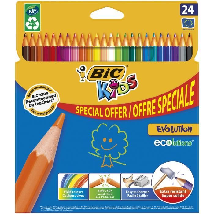 Pochette de 24 crayons de couleurs Evolution Kids - BIC - Format speci