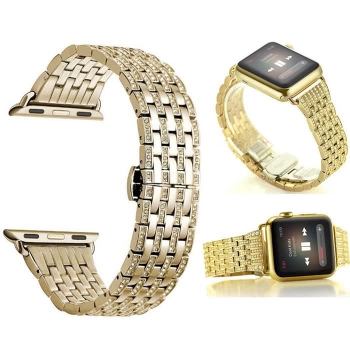 Cristal Montre Cm aux Femmes Watch Or Strass 42 Luxe Bracelet Diamant Apple Acier Boucle Inoxydable Aux De Zn0PXwkN8O