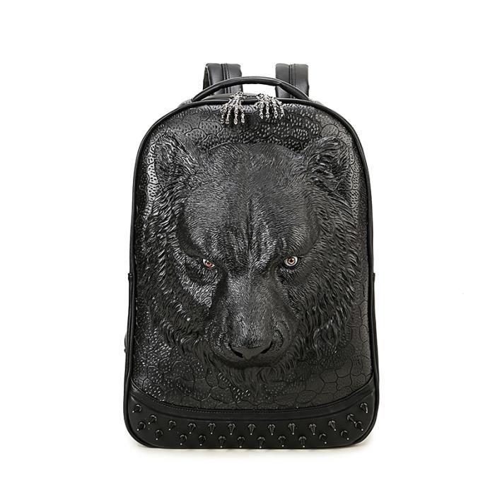 à Cuir sac Achat à PU Vente Sac Drupum Dos Tigre 3D Noir Noir fwEwqZ