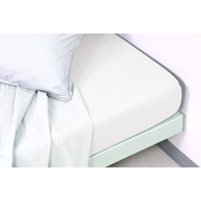 VENT DU SUD Drap housse PALACE en coton lavé - 90x190 cm - Blanc neige