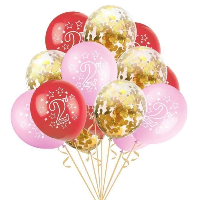  Rouge rose or 15Pcs Ballons  Anniversaire  2  Ans  Baby 