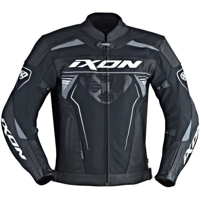 IXON Blouson Moto Cuir Frantic Noir et Blanc