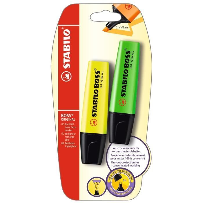 STABILO BOSS ORIGINAL - Lot de 2 surligneurs - jaune + vert
