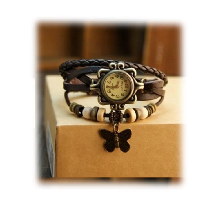 simplisim: montre bracelet femme ado fille cuir vintage retro mode