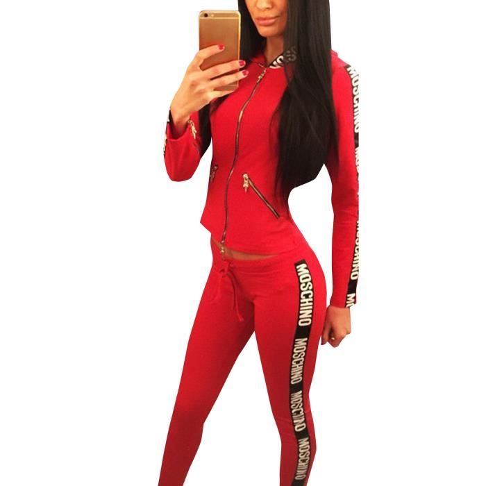 Rouge Ensemble Survêtement Femme Capuche Jogging 2 Pièce ...