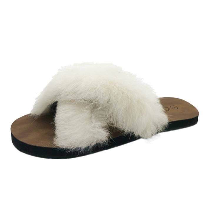 Sandales Fausse Slipper Plein Plat Intérieur Benjanies Chaussures Air Talon Fourrure Fluffy En Femmes Casualbeige uOPZXikT