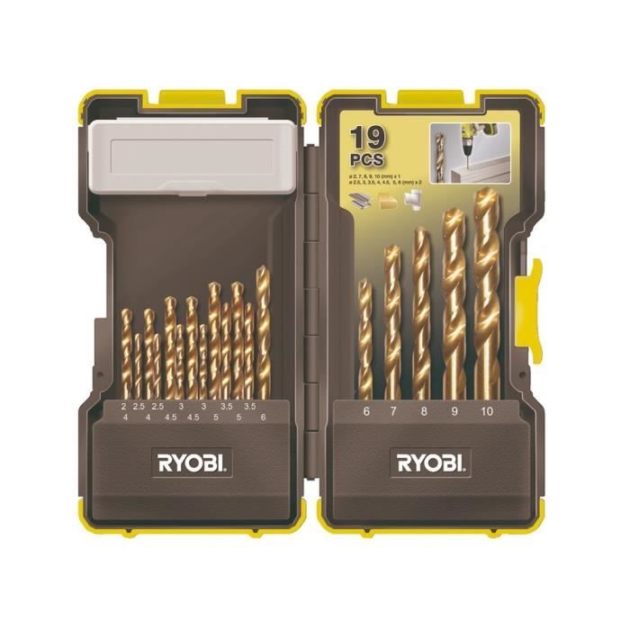 RYOBI Coffret antichocs 19 forets HSS métal 2 à 10 mm