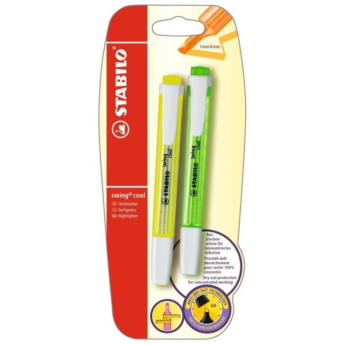 STABILO swing cool - lot de 2 surligneurs - jaune + vert