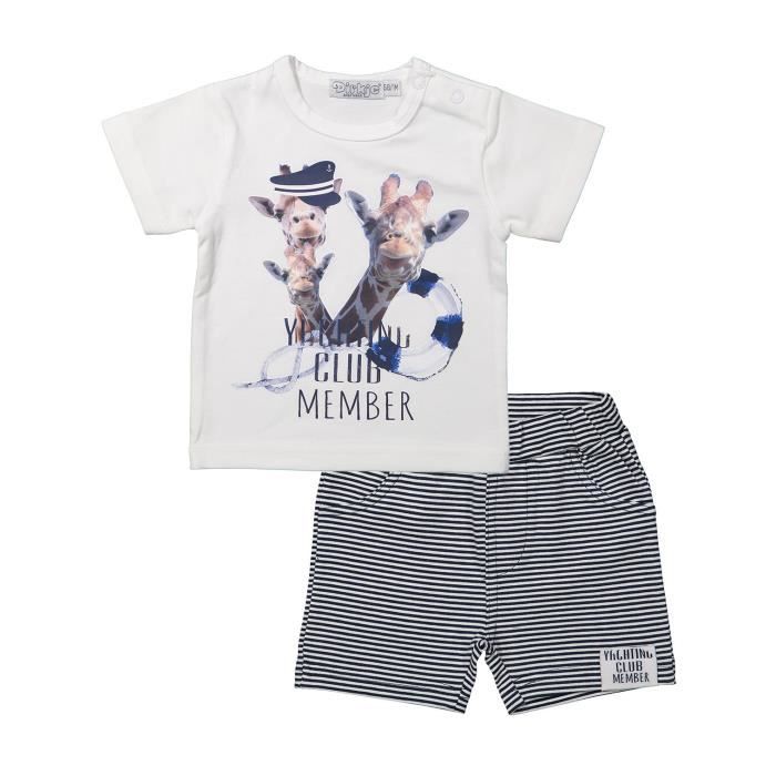 DIRKJE Ensemble T-shirt Girafe Blanc et Short Rayé Bébé Garçon