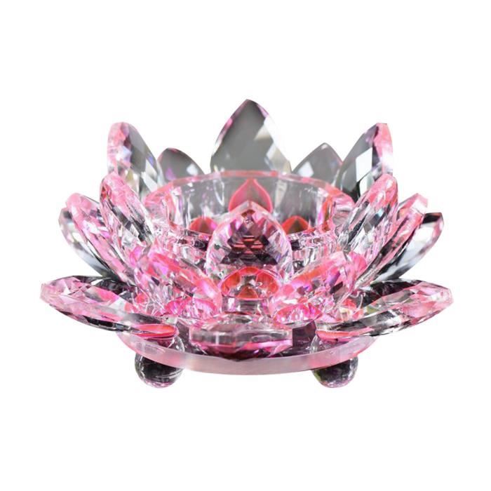 Verre Cristal Fleur De Lotus Bougie Lumignon Porte Bouddhiste Candlestick Hjn743