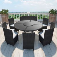 Salon de jardin noir en polyrotin table ronde et chaises ...