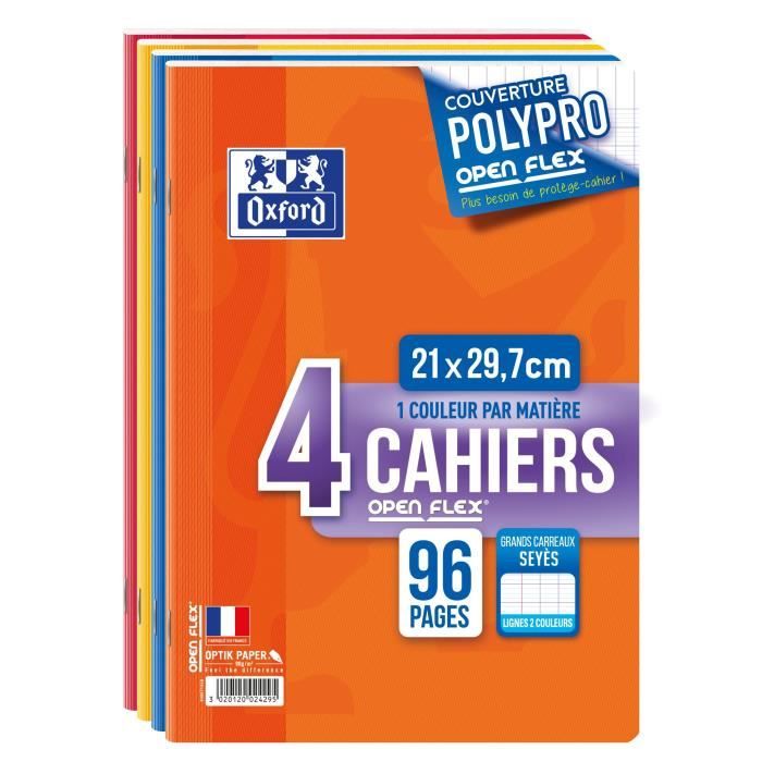 4 Cahiers openflex Oxford - A4 - 96 pages Seyes
