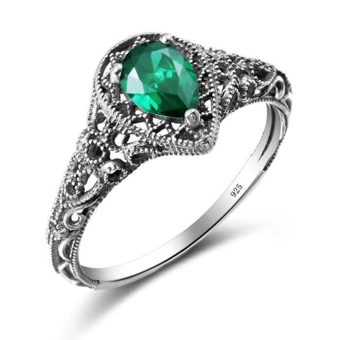 évider bague de émeraude 3 griffe 1000,925 argent mariage style gothique anneaux du parti pour les bijoux de mode femme