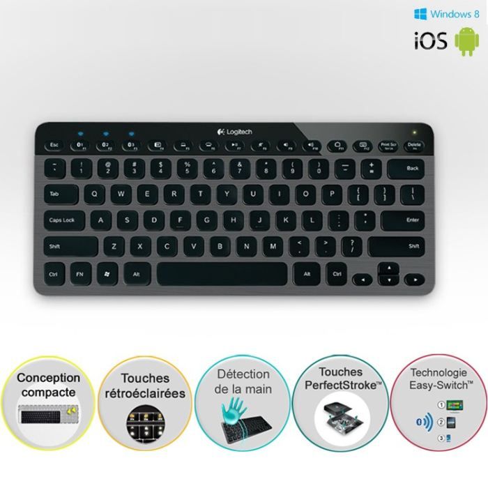 Logitech clavier sans fil bluetooth éclairé - K810
