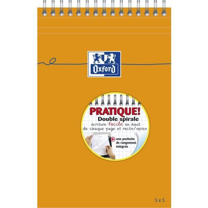 OXFORD Bloc-notes reliure intégrale - Petits carreaux - 160 pages - Orange - 21 cm x 14,8 cm x 0,9 cm