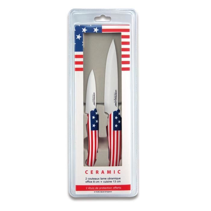 LE COUTEAU DU CHEF 1 couteau d'office 8cm + 1 couteau cuisine 13cm manche soft touch - Décors USA