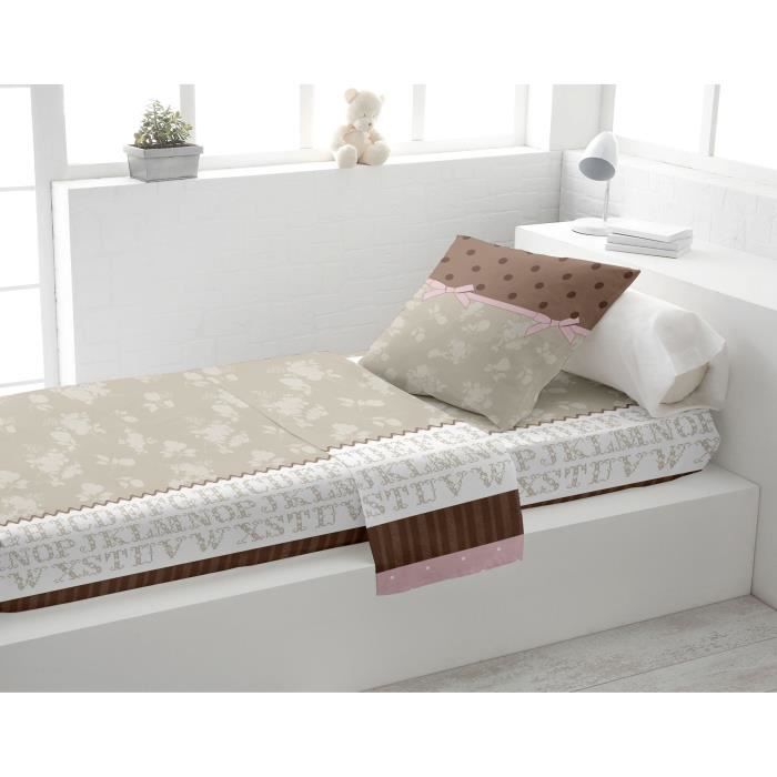SOLEIL D'OCRE Parure de lit PENELOPE 100% coton - 1 drap housse 90x190cm + 1 drap plat 180x290cm et 1 taie d'oreiller - Rose