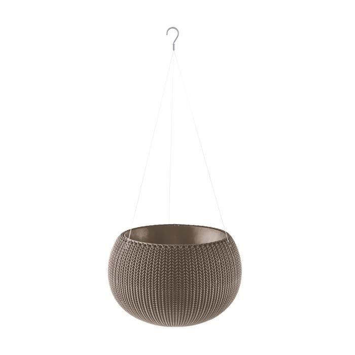 Pot de fleur aspect tricot avec suspensions 36cm Chocolat