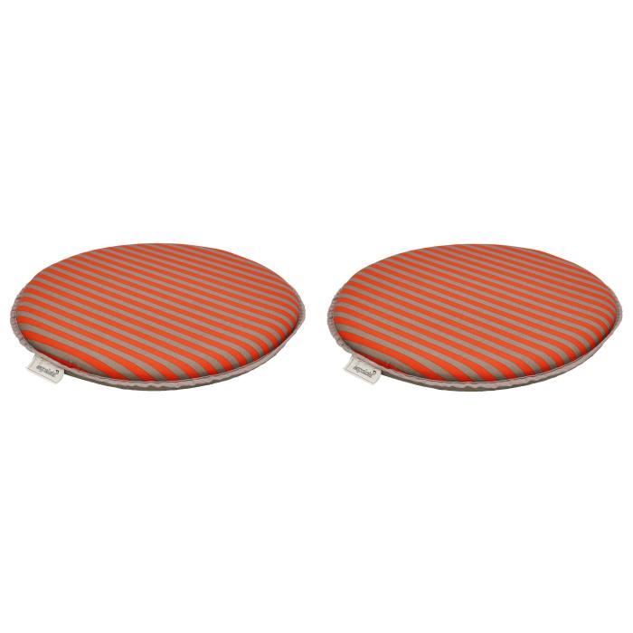 EZPELETA Set de 2 coussins de chaises rondes Sol - Ø 40 cm - Orange et gris