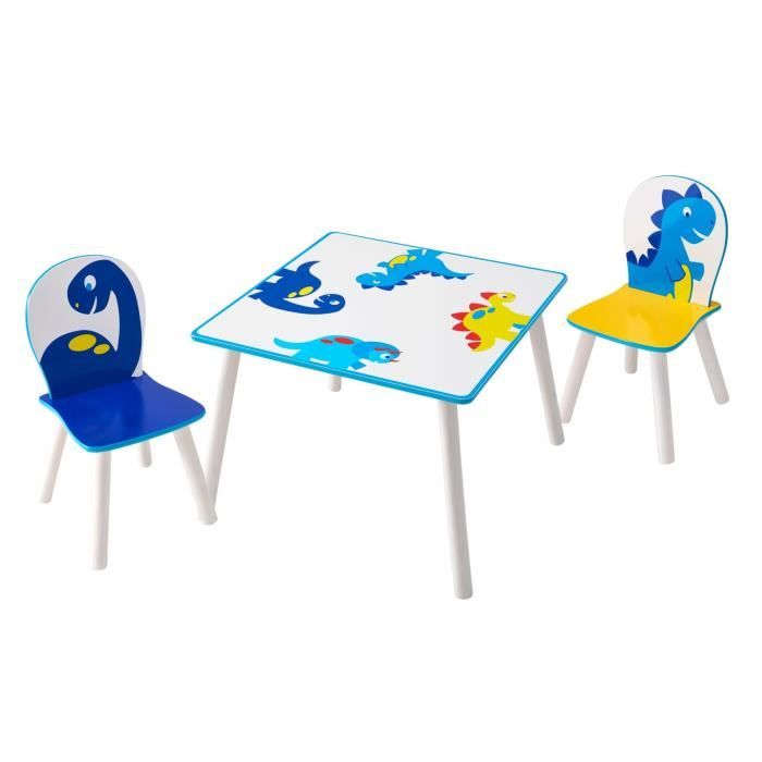 HELLOHOME Table et deux chaises enfant - motif Dinosaures