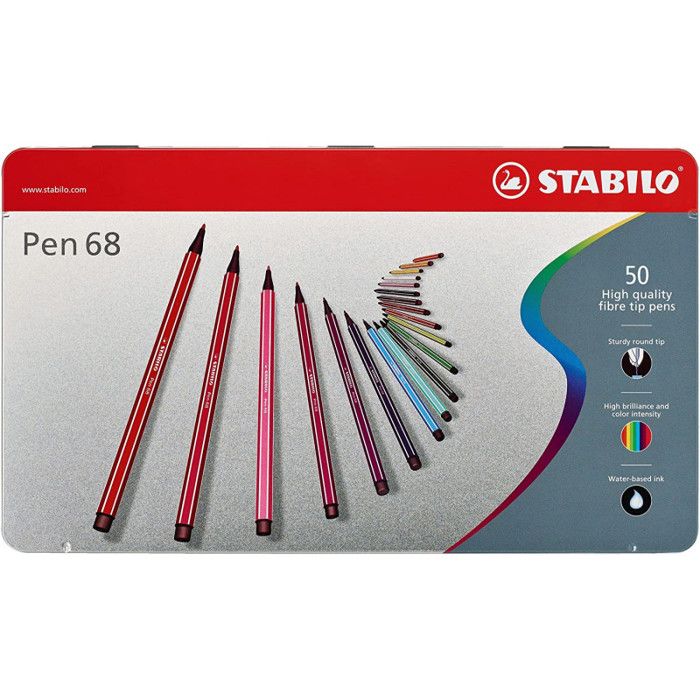 STABILO Boîte métal de 50 Feutres de Dessin Pen 68