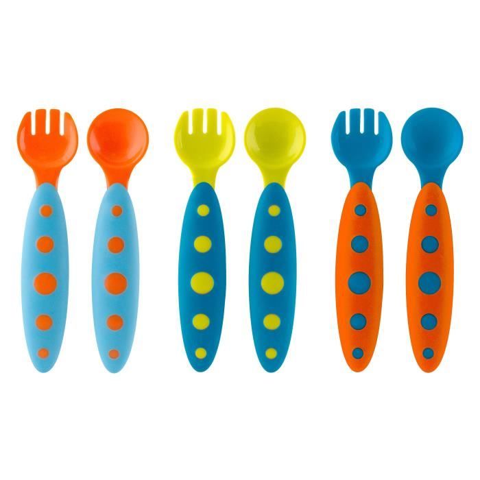BOON MODWARE Coffret de 6 couverts - Bleu-orange, Vert-bleu, Orange-bleu