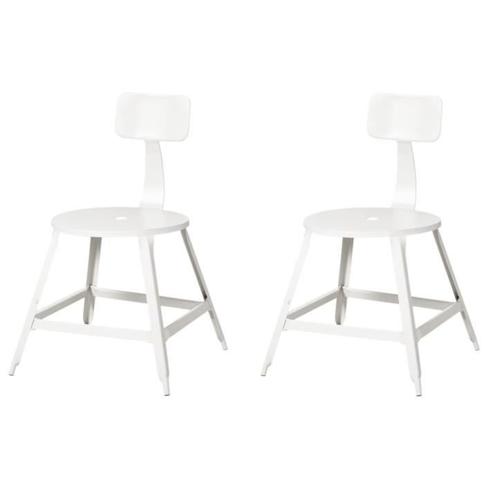 LOFT Lot de 2 chaises de salle a manger metal blanc Industriel L 41 x P 41 cm