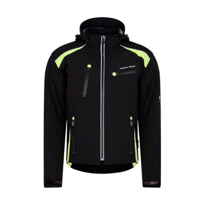 RIDER-TEC Blouson Soft-Shell couleur Noir & Jaune avec coques de protections