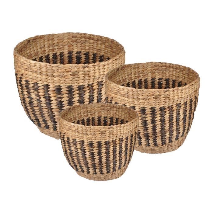 Set de 3 cache-pots ronds tressés - Ø 27 / 32 / 38 cm - Marron chocolat
