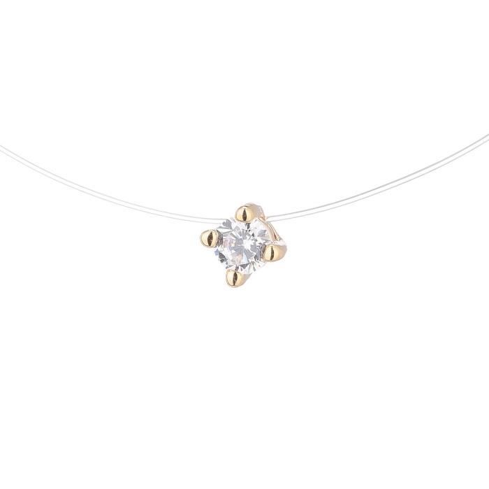 MONPLAISIR Collier Plaqué Or En fil Nylon Solitaire