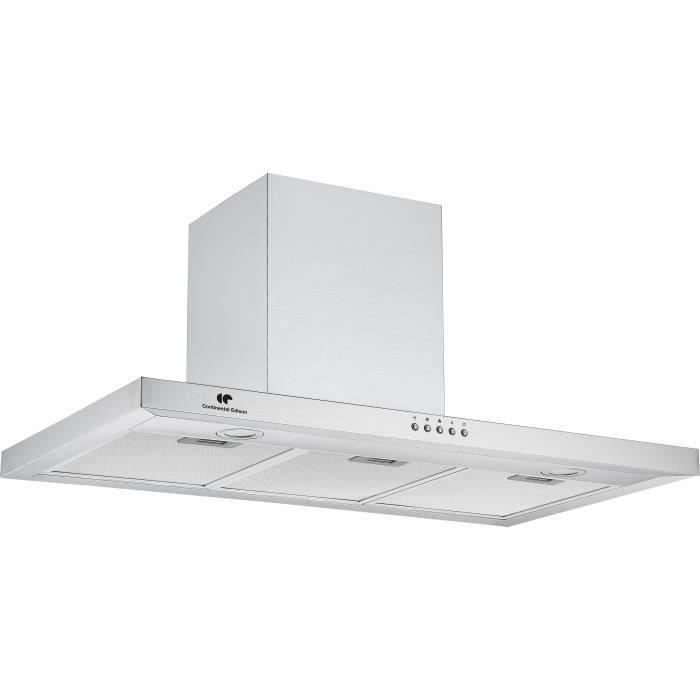 CONTINENTAL EDISON Hotte murale - Extraction/récyclage - 618 m3/h - 3 vitesses - Classe B - L 90cm- Inox