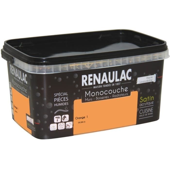 Peinture murale monocouche spéciale pièces humides 2,5 L orange satin Murs / Boiseries / Radiateurs - RENAULAC