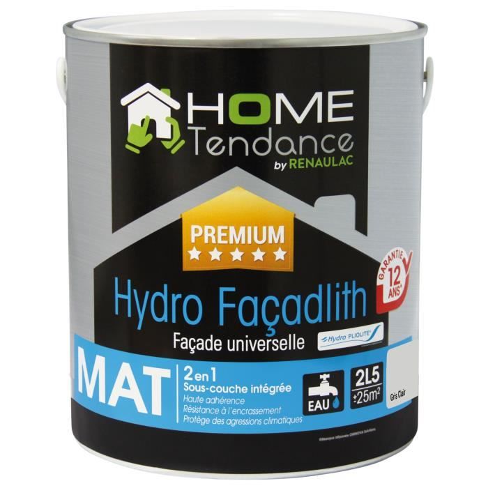Peinture façade universelle Hydro Façadlith hydropliolite 2,5 L gris clair mat - HOME TENDANCE by RENAULAC