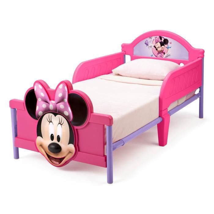MINNIE - Lit Enfant Minnie 3D en métal - Violet et Rose - 70 x 140 cm