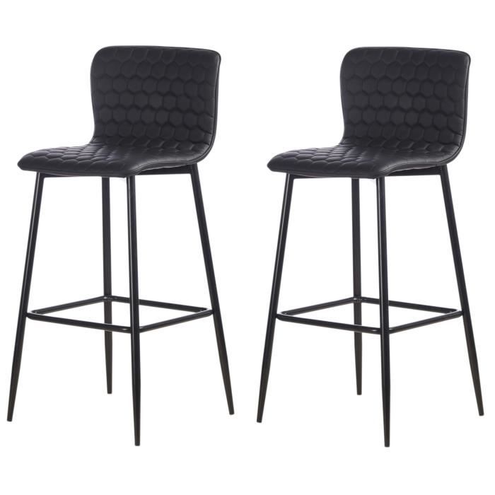 VEGAS Lot de 2 tabourets de bar - Simili noir - Contemporain - L 46 x P 46 cm