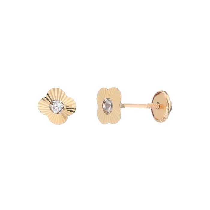 YSORA Boucles D'Oreilles Puces Or Jaune 375° Oxydes de zirconium Femme