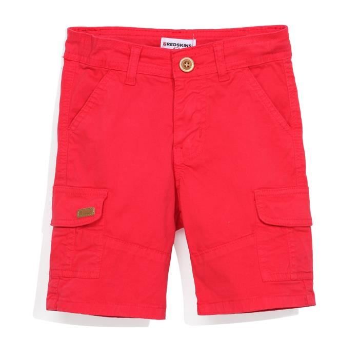REDSKINS - Bermuda Multi Poches Rouge En Coton Délavé - Enfant Garçon