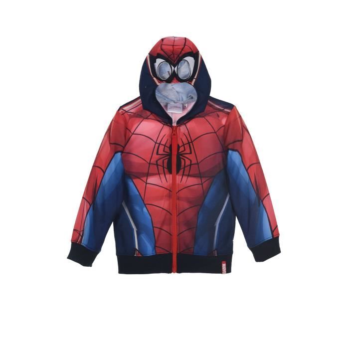 SPIDERMAN Sweat à Capuche Zippé Rouge Enfant Garçon