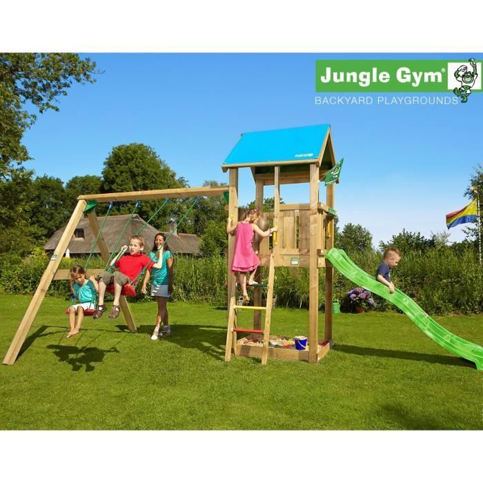 TRIGANO Aire de Jeux Jungle Gym Castle 2 Swing X'Tra - 2 agrès et 1 hydro tobggan de 2,20m de glisse