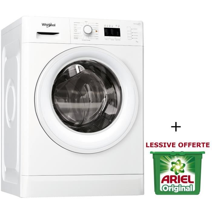 PACK WHIRLPOOL FWL71452WFR - Lave linge frontal - 7 kg - 1400 tours / min - A++ - Blanc - FreshCare+ + ARIEL PODS LESSIVE OFFERT