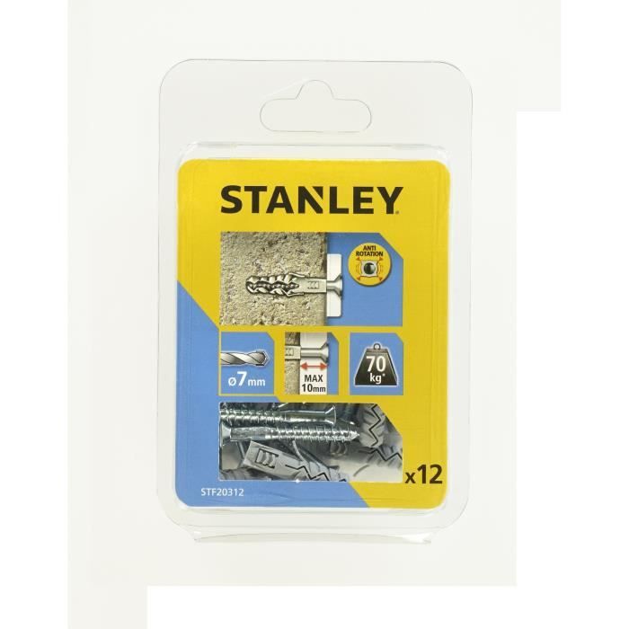 STANLEY Lot 10 de chevilles en nylon ø 7x30 mm avec vis à tête fraisée STF20312-XJ