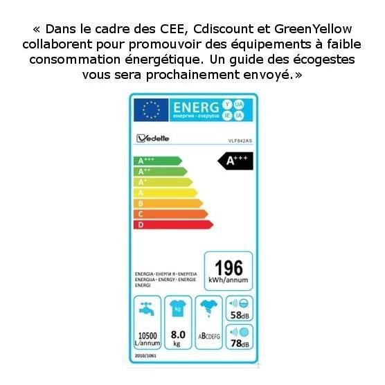  VLF842AS - Lave-linge frontal - 8kg - 1400 tours2