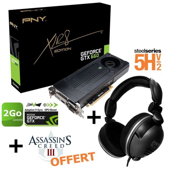 PNY GTX660 2Go + Steelseries 5HV2 noir + Jeu Assassins Creed 3 OFFERT