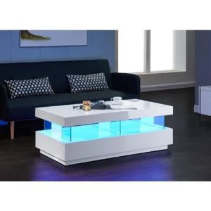 table basse led blanc laque