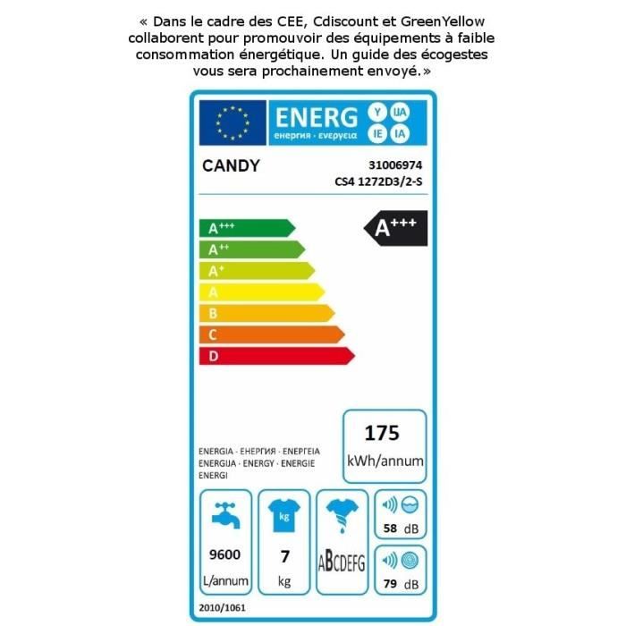  CS4 1272 D3 - Lave-linge frontal - 7kg - 12001