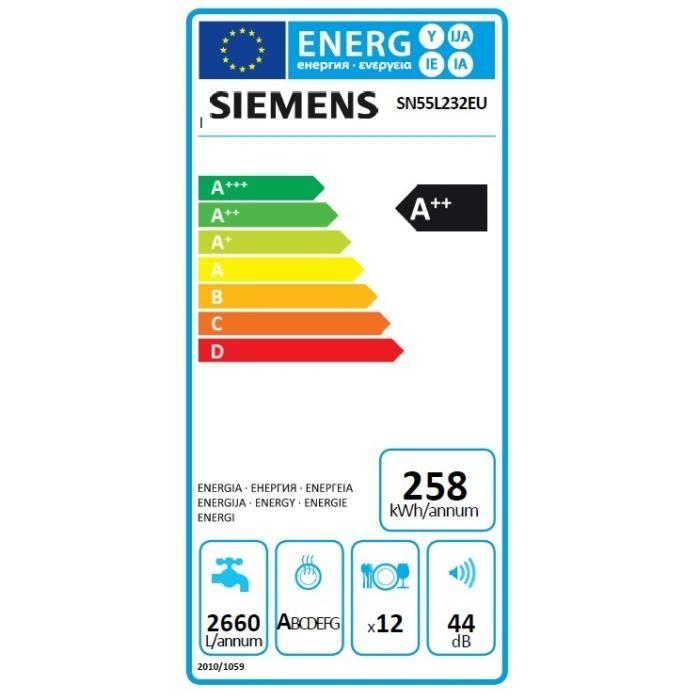  SN55L232E - Lave-vaisselle encastrable - 12 couverts1