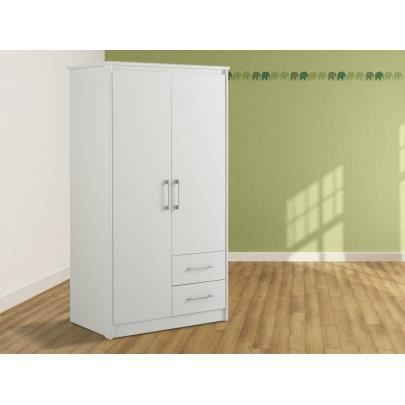 WHITE Armoire 2 portes 2 tiroirs   Achat / Vente ARMOIRE DE CHAMBRE