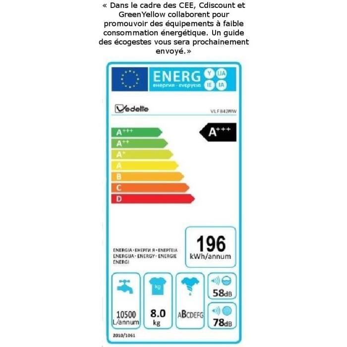  VLF842WW Lave-linge frontal-8 kg-1400 trs / 2